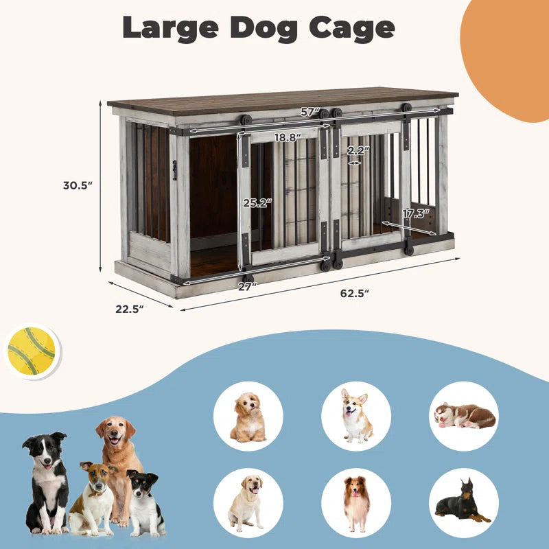 Elegant Solid Wood Dog Crate: Dual-Purpose Luxury Kennel and TV Stand for Large Dogs or Two Medium-Sized Pups