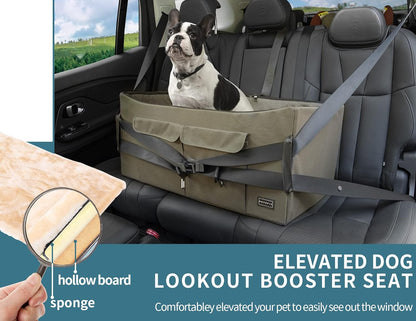 Dog Booster Seat for 2 Small Dogs or Medium Dog up to 45 Lb, Large Dog Car Seat with 2 Big Pockets for Cars, Trucks and Suvs (Large, Dark Brown)