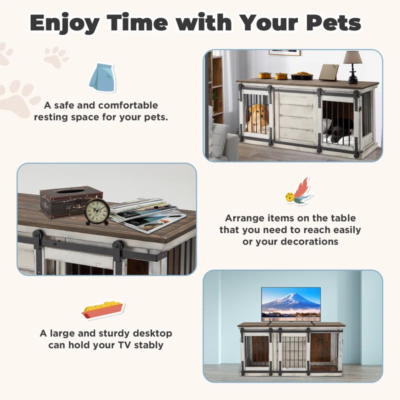 Elegant Solid Wood Dog Crate: Dual-Purpose Luxury Kennel and TV Stand for Large Dogs or Two Medium-Sized Pups