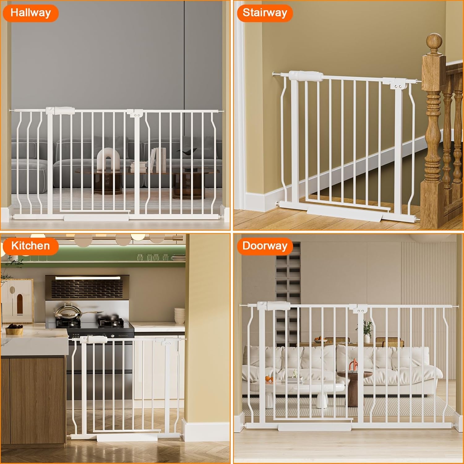 Extra Wide Baby Gate Extra Tall Dog Gate for Stairs Doorways White Metal Tension Child Pet Safety Gates with Pressure Mount 62-67 Inch (White)