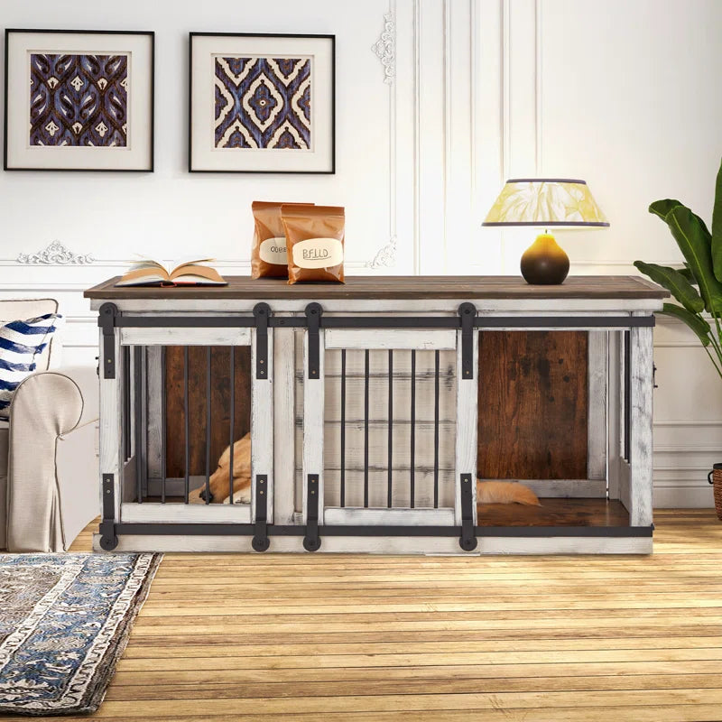 Elegant Solid Wood Dog Crate: Dual-Purpose Luxury Kennel and TV Stand for Large Dogs or Two Medium-Sized Pups