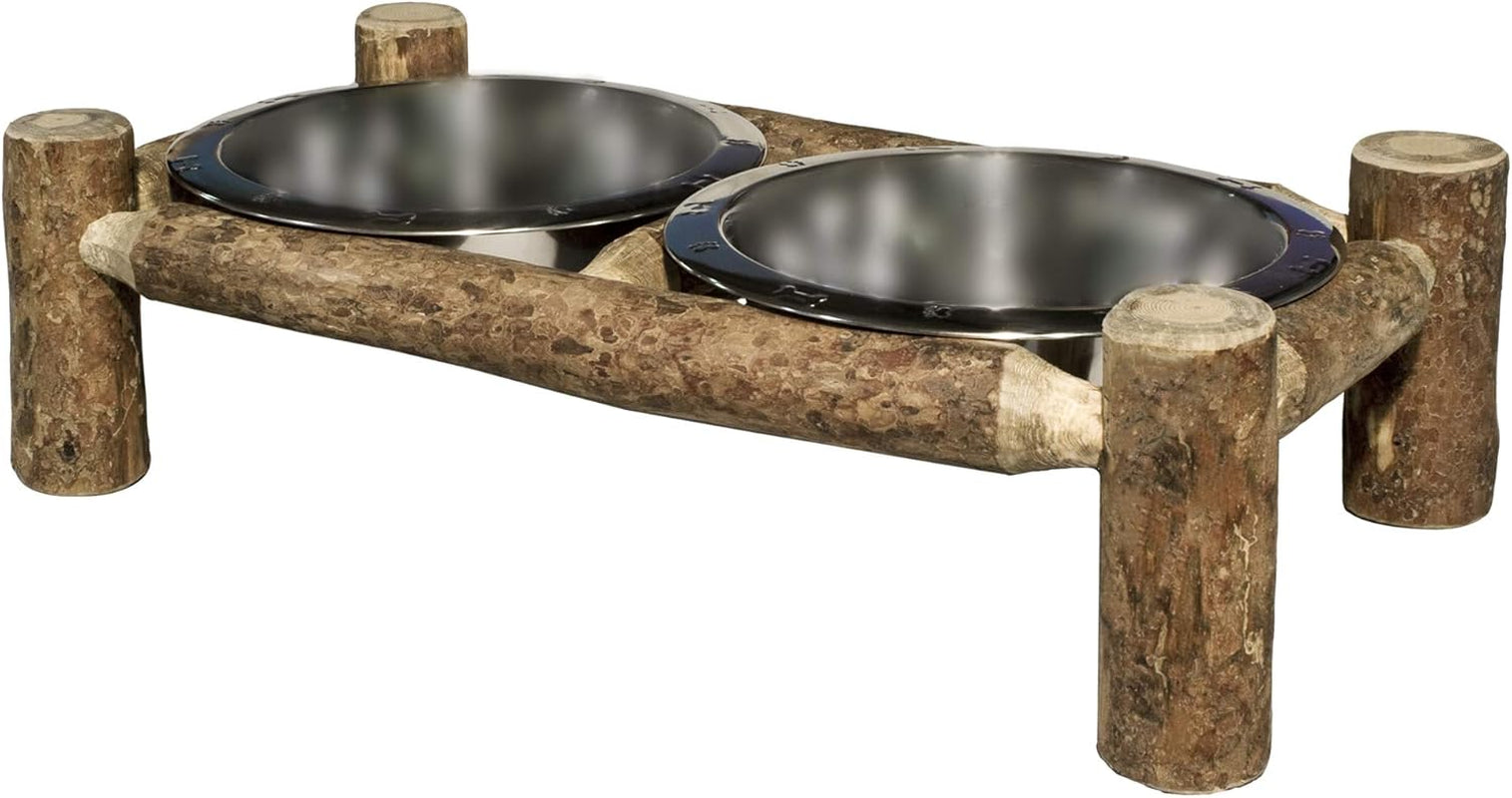 Elevate Your Pet's Dining Experience with the Glacier Country Collection Large Pet Feeder & Bowls - Rustic Elegance in Stained and Lacquered Finish