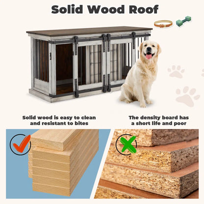 Elegant Solid Wood Dog Crate: Dual-Purpose Luxury Kennel and TV Stand for Large Dogs or Two Medium-Sized Pups