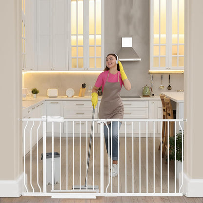 Extra Wide Baby Gate Extra Tall Dog Gate for Stairs Doorways White Metal Tension Child Pet Safety Gates with Pressure Mount 62-67 Inch (White)