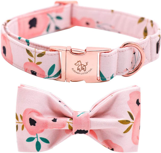 Charming Floral Dog Collar with Bowtie – Adjustable & Comfortable Collars for Small, Medium & Large Dogs and Cats