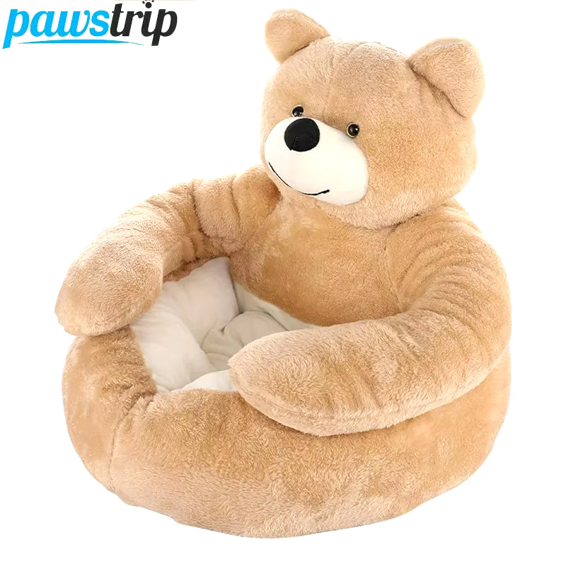 Luxuriously Soft Semi-Enclosed Bear Pet Bed – Cozy Winter Haven for Dogs and Cats with Detachable Plush Mat