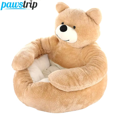 Luxuriously Soft Semi-Enclosed Bear Pet Bed – Cozy Winter Haven for Dogs and Cats with Detachable Plush Mat