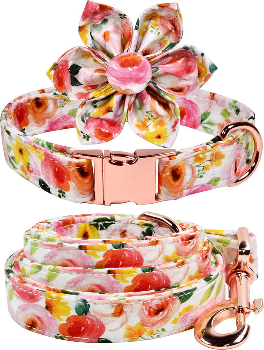 Charming Pink and Yellow Floral Dog Collar with Detachable Flower - Adjustable and Designed for Small to Large Dogs (L: 14-23 In)