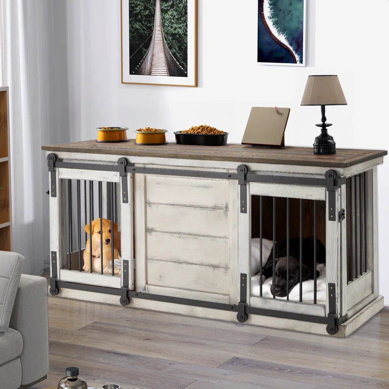 Elegant Solid Wood Dog Crate: Dual-Purpose Luxury Kennel and TV Stand for Large Dogs or Two Medium-Sized Pups