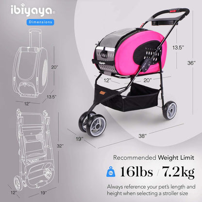 Ibiyaya - The Swiss Army Knife of Pet Travel: Stroller, Carrier, and a Cozy Bed for Furry Divas Up to 16 Pounds - Now in Pink for Extra Style Points!