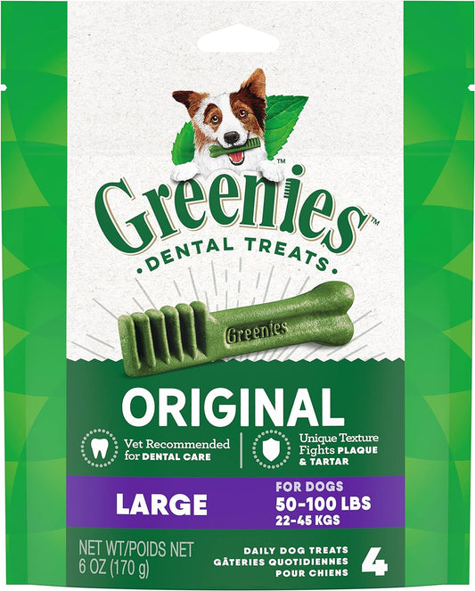 Indulge Your Dog's Dental Health with GREENIES Original Large Natural Dental Care Treats – 6 Oz. Pack of 4 Delicious Chews!