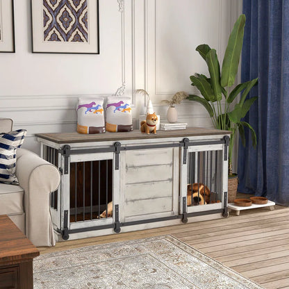 Elegant Solid Wood Dog Crate: Dual-Purpose Luxury Kennel and TV Stand for Large Dogs or Two Medium-Sized Pups